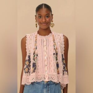 FARM Rio Pink Dream Garden Blouse •M• 100% Cotton